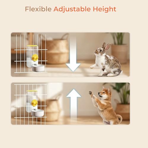 Auto Gravity Siphon Water Dispenser for Cage Hanging, 34OZ Capacity Hanging Automatic Pet Cage Waterer, Water Bowl for Cat...