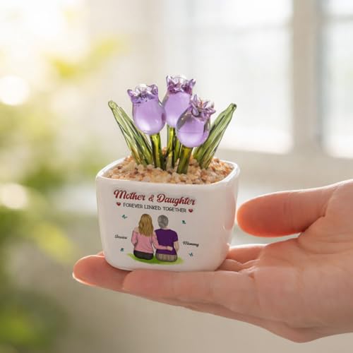 Wrappiness Glass Everlasting Tulips Pot for Women - Personalized Gifts - Glass Flowers Decor, Birthday Gift for Daughter f...