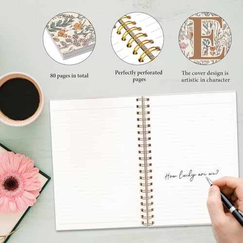 JXREQ Vintage Boho Floral Personalized Notebook, Initial Letter E Notebook Journal, Monogram Notebook, Monogrammed Gifts f...