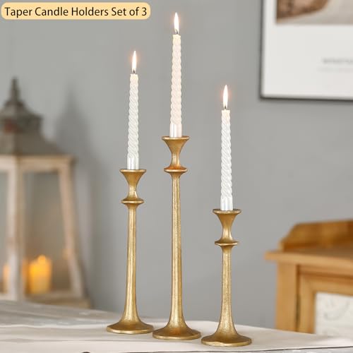 Wenbery Gold Taper Candle Holders Set of 3, Heavy Candlestick Holders Decorative Candle Stand for Table Centerpiece, Cast ...