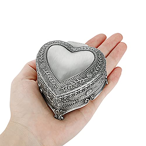 Hipiwe Vintage Heart Shape Jewelry Box - Antique Ring/Earrings/Necklace Storage Organizer Case, Metal Treasure Chest Trink...
