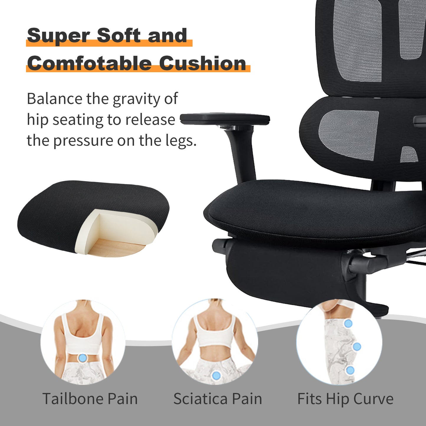 Ergonomic Office Chair With Footrest, High-back Computer Chair With Dynamic Lumbar Support, 2D Headrest & 4D Armrests, Sponge Cushion & Mesh Back, Home Office Chair For Adults, Black.