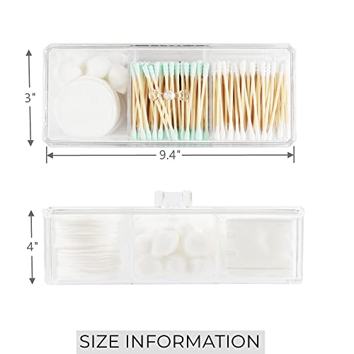 UTTH-DTTK Clear Cotton Ball and Swab Holder 3 Divided Compartments with Lid, , Waterproof Bathroom Organizers Small Plasti...