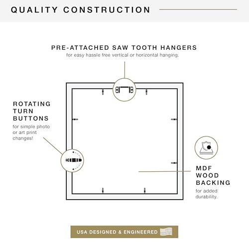 MCS Studio Gallery 16x16 Matted Photo Frame with 8x8 Picture Display, White Woodgrain Vertical & Horizontal Wall Hanging L...