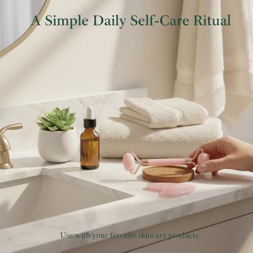 Jade-Style Roller and Gua Sha Set, Cooling Facial Massage Tools, Smooth Resin Skincare Duo for Face & Neck