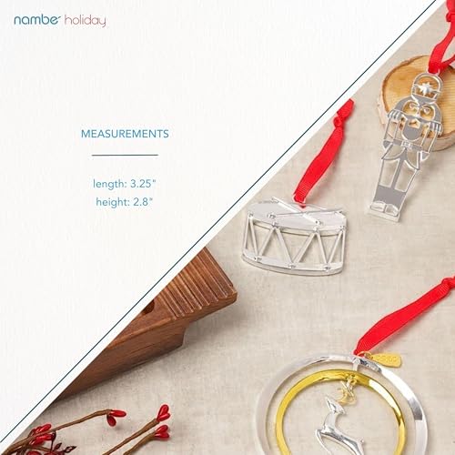 Nambe 2022 Miniature Ornament Set – Silver-Plated Rocking Horse, Nutcracker and Drum Christmas Ornaments, Holiday Tree Dec...