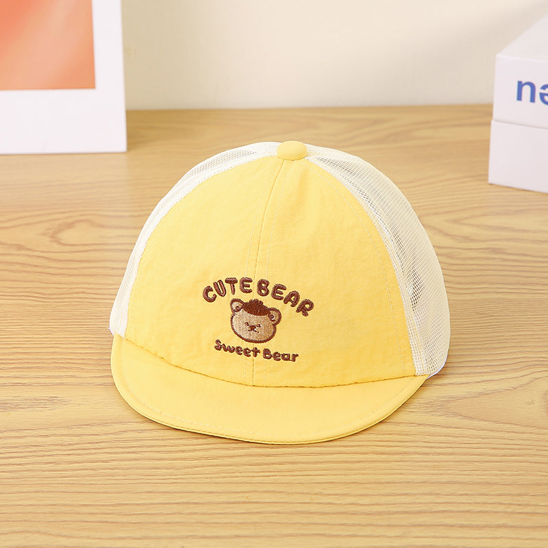 Children's Cartoon Pattern Letter Embroidered Patchwork Net Fabric Breathable And Cool Fashion Short-brimmed Baseball Cap Suitable For Shopping And Traveling