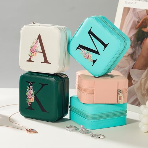 Parima Gift for Women Teen Girls - Travel Jewelry Case Organizer Initial Small Jewelry Box Custom Personalized Birthday Gi...