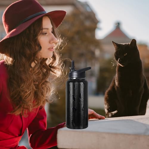 bmxbsk 32 oz Halloween Tumbler 3d-Printed Black Cat Tumblers Insulated Water Bottle with Straws and Flip Lid Stainless Ste...