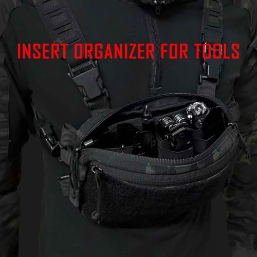 6 Piece Tactical Bag Insert Pack, Modular Elastic Loop Panel Organizers Pouch Insert Attachment with Hook Backed Fastener ...