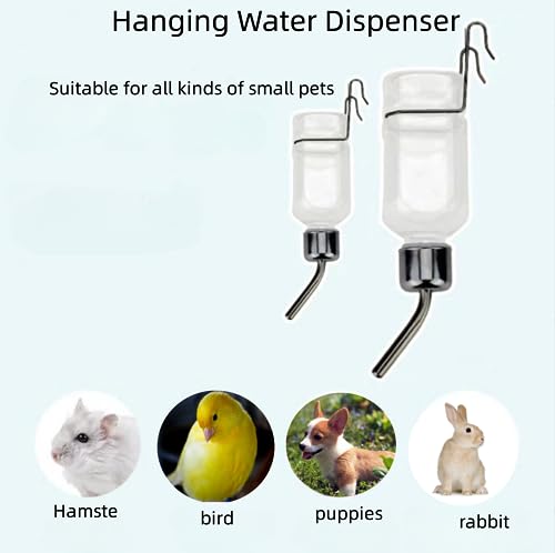 2 Pcs Pet Cage Water Bottle No Drip Small Animal Water Bottle, Hanging Waterer for Rabbit, Guinea Pig, Hedgehog, Squirrel,...