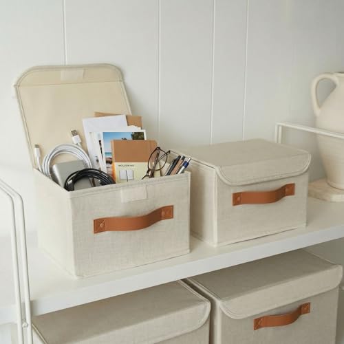 Decorative Linen Storage Boxes with Lids - Spacious Set of 2 Organizer Bins for Your Home Decor - The Perfect Small Contai...