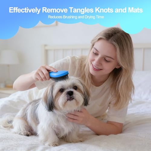 MAEELOU Small Dog Brush- Grooming Tool for Teddy, Yorkies, Maltese, Shih Tzu, Chihuahua - Puppy Hair Brush (Blue)