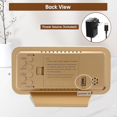 Peakeep Slim Digital Mirror Aesthetic Alarm Clock for Bedrooms Desk Decor - Plug in Electric Big LED Modern Small Clock fo...