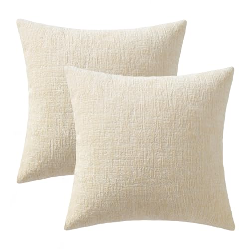 MIULEE Decorative Throw Pillow Covers 20x20 Pack of 2 Beige Couch Pillow Covers Soft Cozy Textured Chenille Pillowcases fo...