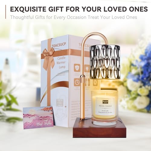 TOACSUCP Candle Warmer Lamp with 3 Bulbs, Adjustable Height Dimmable Candle Warmer with Timer, Compatible with Large Jar C...