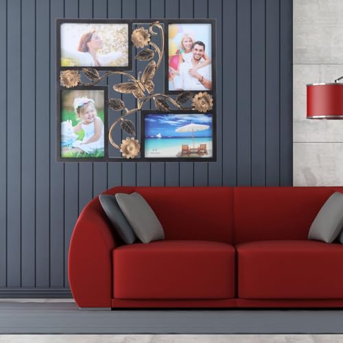 ULTNICE Decorative 4 Opening Wall Hanging Photo Frame with 3D Flower Collage Design Resin Material Easy to Install 13.18X1...