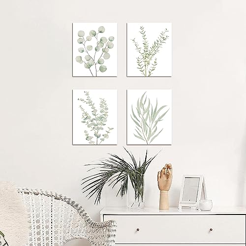 Erctoo Botanical Plant Canvas Wall Art, Framed Boho Wall Decor for Bathroom, Minimalist Aesthetic Bedroom Wall Art, Sage G...