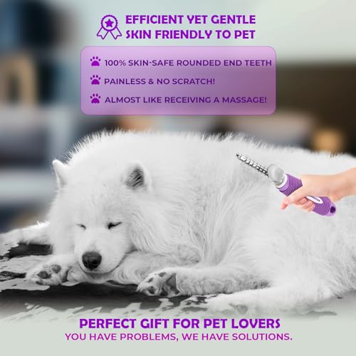 GENPEPADO Dematting Undercoat Rake Comb for Dogs & Cats with Long 2.5-In Stainless Steel Safety Blades for Removing Knots,...
