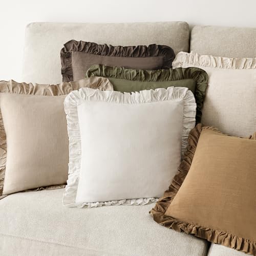 Foindtower Set of 2 Decorative Soild Fringe Ruffle Throw Pillow Covers Soft Boho Farmhouse Cushion Cover Cozy Accent Retro...