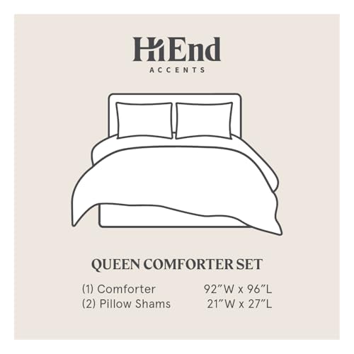 HiEnd Accents Dalia 3 Piece Linen Comforter Set, Queen Size, Light Blue Floral Bedding Set, Flower Botanical Print, Classi...