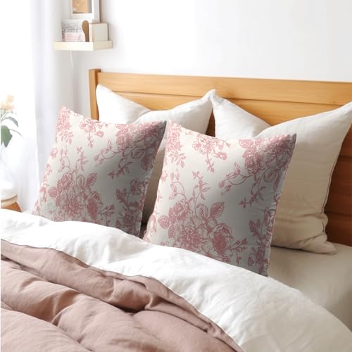 Kawani Pink and Cream Floral Pillow Covers 22x22 Inch Set of 2 Vintage Throw Chinoiserie Flower Pillowcases Farmhouse Cott...