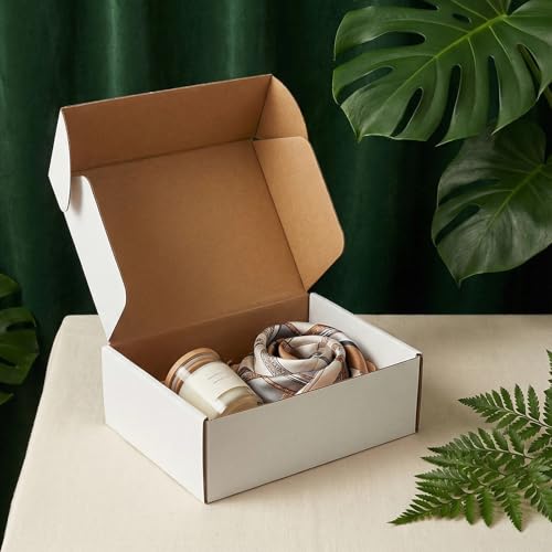 Ovlospa 9x6x3 inch Shipping Boxes 25 Pack, White Mailer Corrugated Cardboard Boxes Commerce Packaging Boxes for Storage Bo...