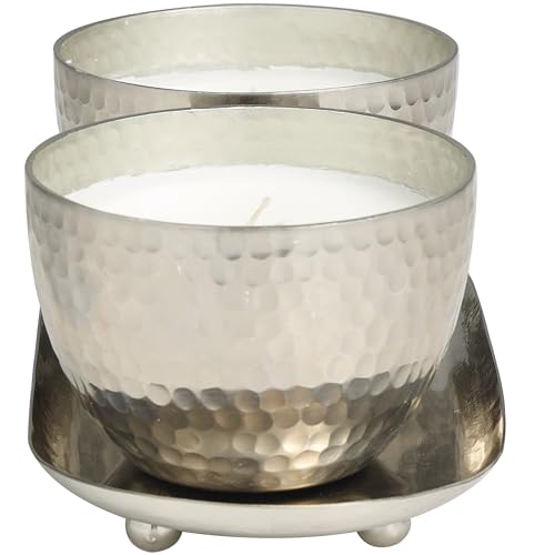 Deco 79 Metal Decorative Candle Sweet Bamboo Scented Hammered 10 oz 1 Wick Aromatherapy Candle with White Wax, Set of 2 Wa...