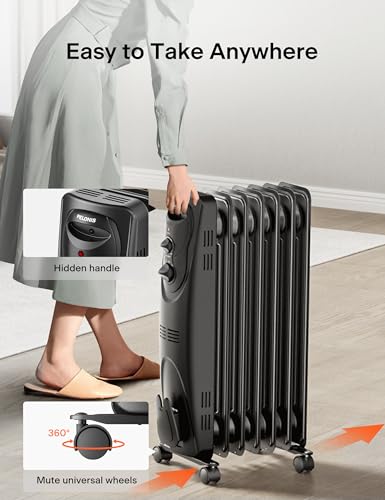 PELONIS Radiator Heater for Large Space, Electric Oil Filled Radiator, Dual Knobs, 1500W, Quiet Space Heater, 3 Modes, Ti...