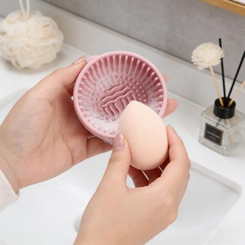 Silicone Makeup Brush Cleaner Bowl – Portable Cosmetic Brush Scrubber Mat & Washing Tool – Textured Cleaning Cup for Face...