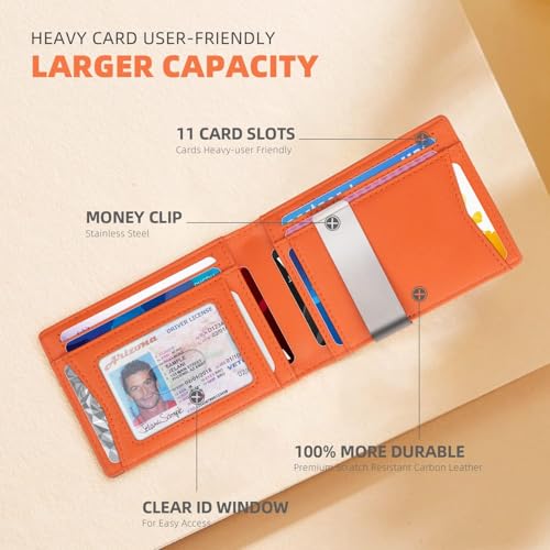 RUNBOX Slim Wallets for Men - Leather Money Clip Mens Wallet - RFID Blocking Front Pocket Bifold Wallet - Thin Credit Card...