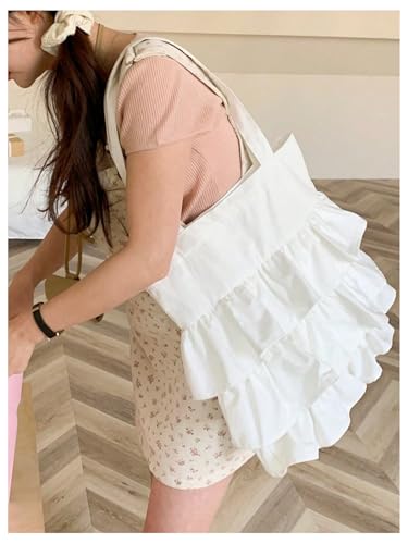 SHENHE Women's Ruffle Canvas Tote Bag Layered Tiered Shopping Vacation Travel Tote Shoulder Bag