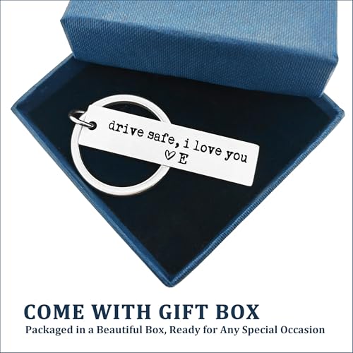 CYLDGNS Drive Safe I Love You Keychain – Personalized Initial Engraved Keychain for Him or Her, Custom Gift for Boyfriend ...