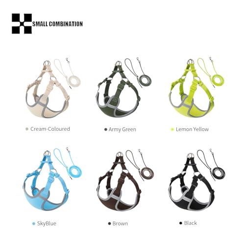 SMALL COMBINATION Adjustable Dog Harness with Leash Set, Reflective Padded,Matching Lead Rope (Army Green, XS)