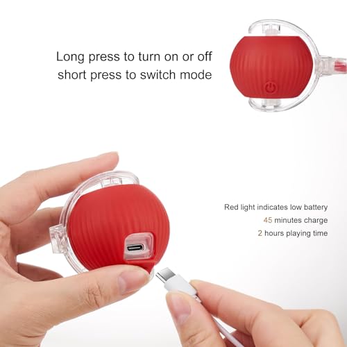 molxiobul Interactive Dog Cat Toy Ball, Upgraded Rechargable Smart Automatic Rolling Pet Ball with Tail, Fast Moving Toy f...