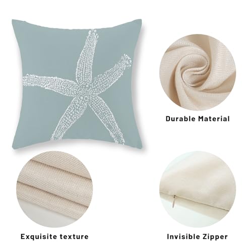 GOLIANDA Coastal Pillow Covers 18x18 Inch Set of 2 Blue Coral Starfish Throw Pillows Nautical Ocean Decorations Summer Lin...