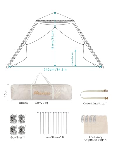 OutdoorMaster Pop Up Beach Tent with Fringe for 4 Person, Easy Setup and Portable Beach Shade Sun Shelter Canopy with UPF ...