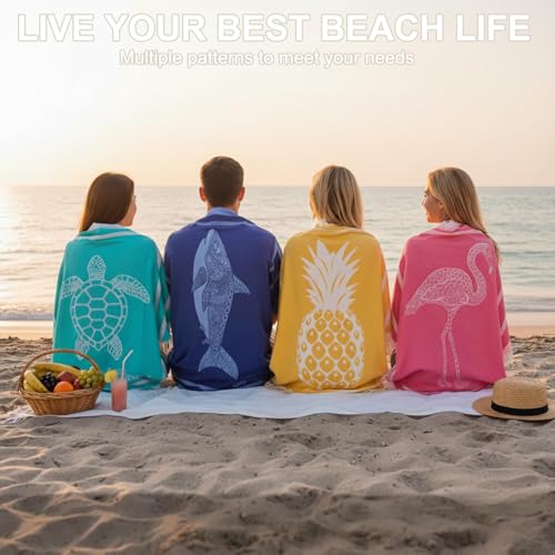 Genovega Oversized Cotton Turkish Beach Towels 72"x36" Lightweight Quick Dry Sandless Pool Swim Towel Large No Sand Compac...