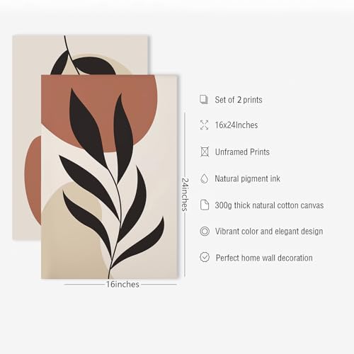Boho Abstract Wall Art Mid Century Modern Painting Minimalist Boho Leaf Canvas Prints Botanical Wall Art Prints Set of 2 N...