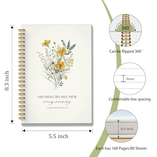 ROXMART Floral Christian Glitter Spiral Notebook, His Mercies Are New Every Morning Bible Journal, Christian Gifts for Wom...