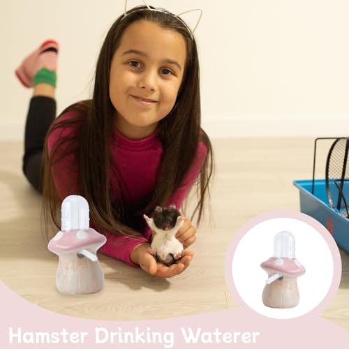 Saim Hamster Water Bottle with Mushroom Ceramic Stand - Automatic Water Dispenser for Small Animals,Chew Proof Gerbil Wate...