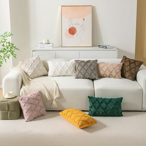 Cozoomy Set of 2 Soft Moroccan Throw Pillow Covers 18x18 Inch Plush Boho Decorative Pillow Cover Accent Cushion Case for C...