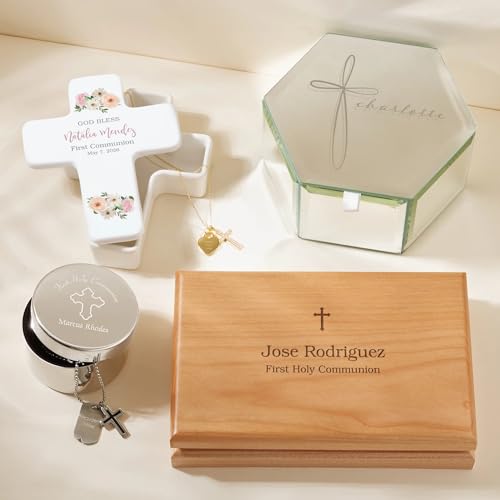 Personalization Universe Pink Floral First Communion Keepsake Box, Personalized Ceramic Prayer Box, First Communion Gifts ...