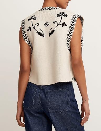 Dapoola Womens Floral Sleeveless Sweater Vest Boho Printing Cropped Casual Knit Cardigan Top