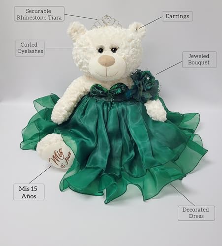 KINNEX COLLECTIONS SINCE 1997 Large 20” Quinceañera Teddy Bear Centerpiece – Elegant Dress, Oversized Keepsake Gift for 15...