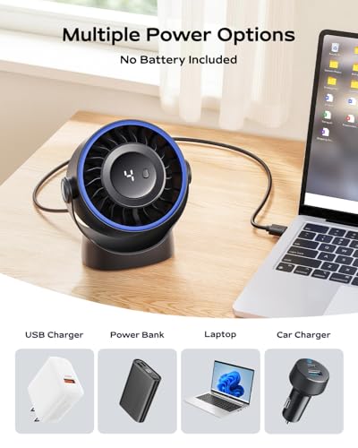 SWEETFULL USB Small Desk Fan - 5 Inch Mini Personal Desktop Fan, 4 Speeds Cooling Strong Airflow, 360° Adjustable Tilt, Qu...