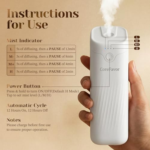 CoreFavor Waterless Essential Oil Diffuser with 120ml Oil, Portable Battery-Operated Cold Air Aroma Scent Machine, 4 Adjus...