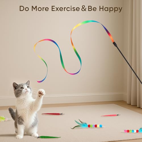 YULOYI Cat Toys for Indoor Cats, 13 Packs Interactive Cat Wand Toy Set with Feather Toys & Teasers, Fun Cat Toys for Exerc...