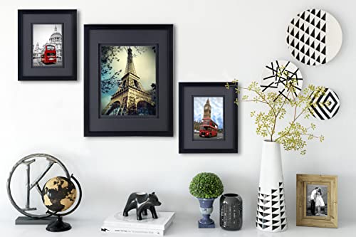Yaetm 11x14 Double Floating Mat Picture Frame Set of 2, Display Picture 8x10 with Black Double Mat, Polished High Definiti...