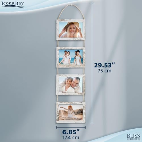 Icona Bay - 4x6 Wall Hanging Picture Frames Collage with 8 Openings - Distressed White, 2 Pack - Casual Style Engineered W...